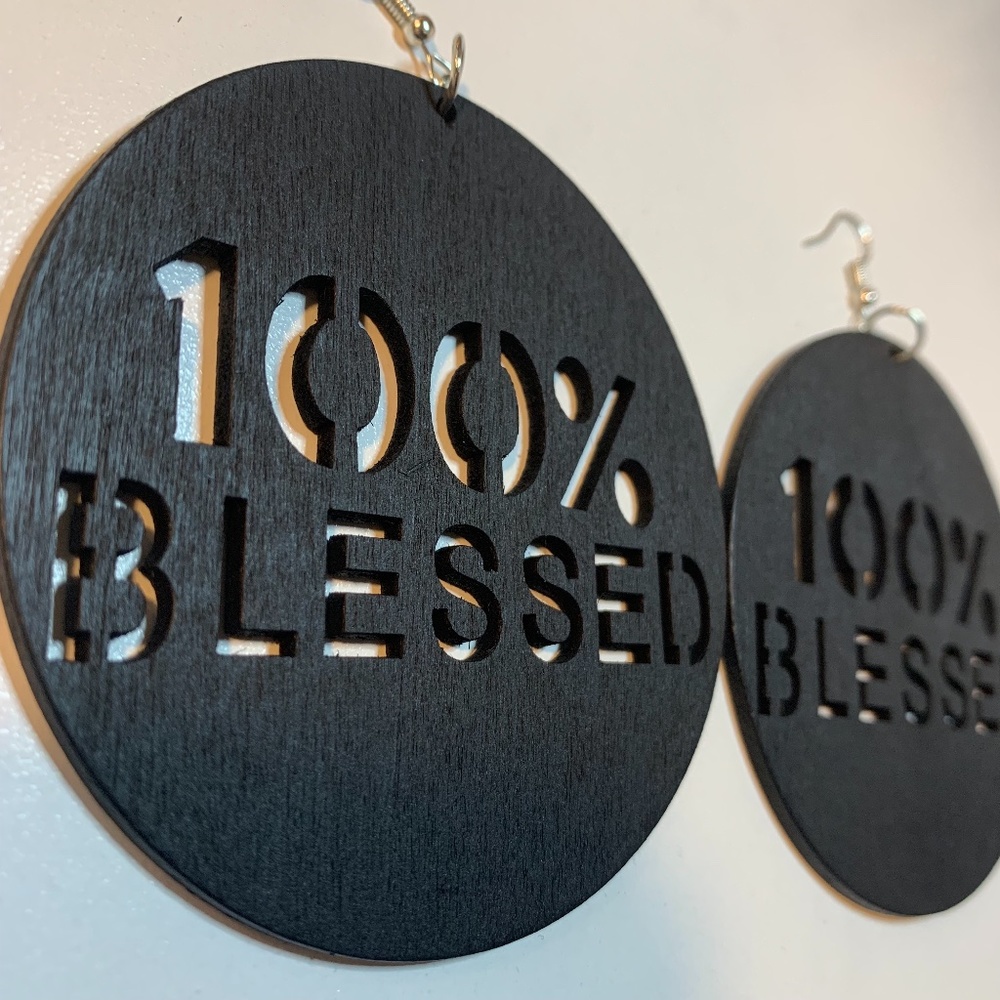 COPY - 100 % Blessed Earrings (BLACK) - Picture 3 of 7